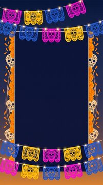 Vertical Papel Picado Banner Story Template for Dia de Muertos