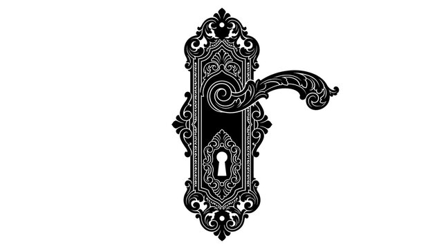 Vintage Black and White Antique Metal Door Knocker Vector Illustration Isolated Decorative Retro Design