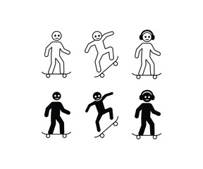 Skateboarder Icon Set – Outline and Black Silhouette Vector © Firoz Art Studio99