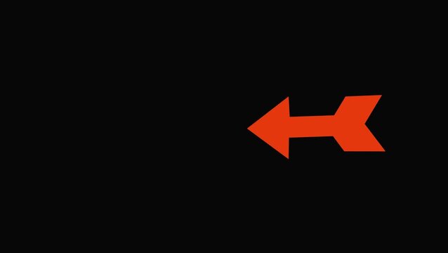 red arrow pointing left on black background. direction symbol indicating back or previous page A vibrant red arrow pointing towards the left side, isolated against a stark, solid black background