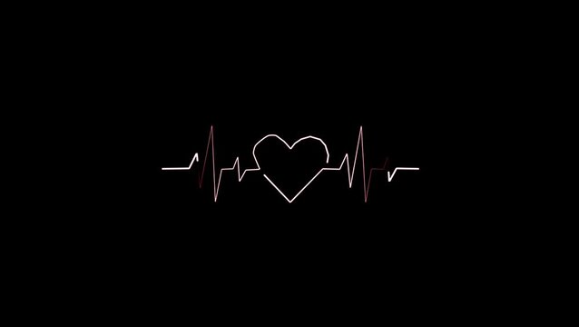 Heartbeat animation 4k. Red heart beating on black background ,Cardiogram cardiograph oscilloscope screen red .