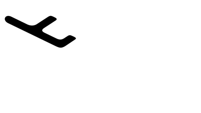 High-quality 2D motion graphics animation of a stylized modern airplane appearing and flying across the screen. Clean minimalist design element on transparent alpha channel background for corporate tr