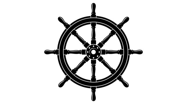 Antique wooden ship steering wheel symbol isolated on white background for nautical yacht navigation and captain travel concept