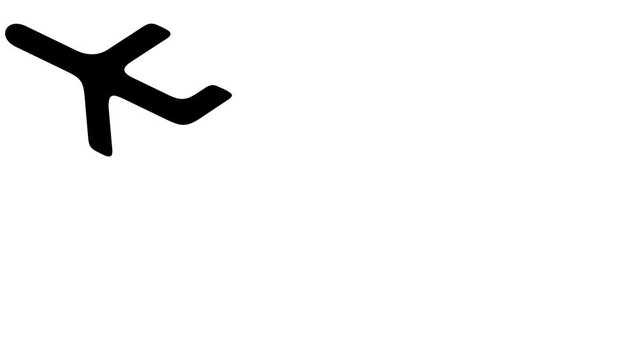 High-quality 2D motion graphics animation of a stylized modern airplane appearing and flying across the screen. Clean minimalist design element on transparent alpha channel background for corporate tr