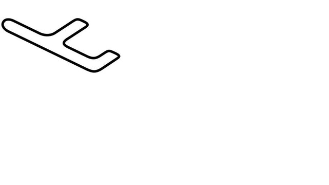 High-quality 2D motion graphics animation of a stylized modern airplane appearing and flying across the screen. Clean minimalist design element on transparent alpha channel background for corporate tr