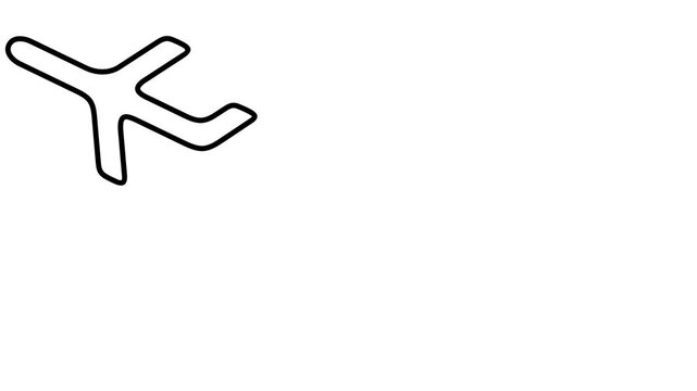 High-quality 2D motion graphics animation of a stylized modern airplane appearing and flying across the screen. Clean minimalist design element on transparent alpha channel background for corporate tr