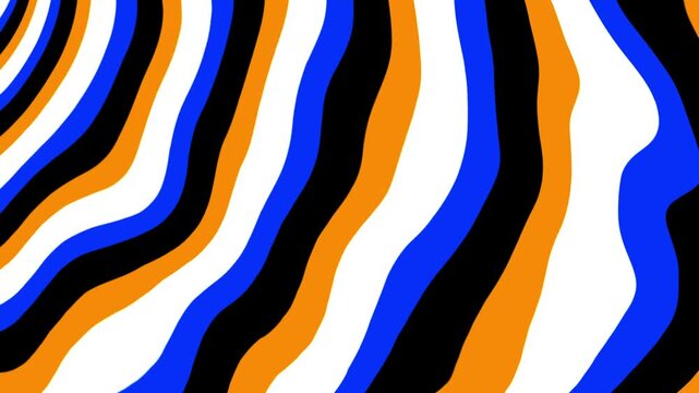 Wavy stripes in blue, orange and white colors animation loop on black background