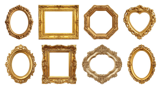 PNG ornate golden vintage picture frames set isolated collection transparent background