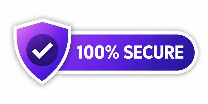 Modern secure badge with checkmark and 100 percent text