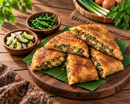 Crispy Indonesian Martabak Telur with Whole Green Chilies