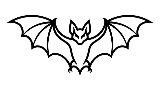 Black and white bat silhouette icon for Halloween design and spooky graphic elements