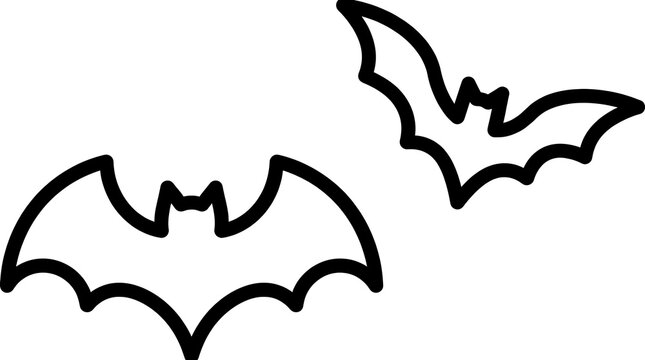 Black outline bat icons for Halloween design elements and spooky holiday decorations