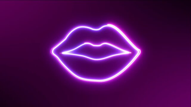 Neon lips animation on black background 4K video animation.