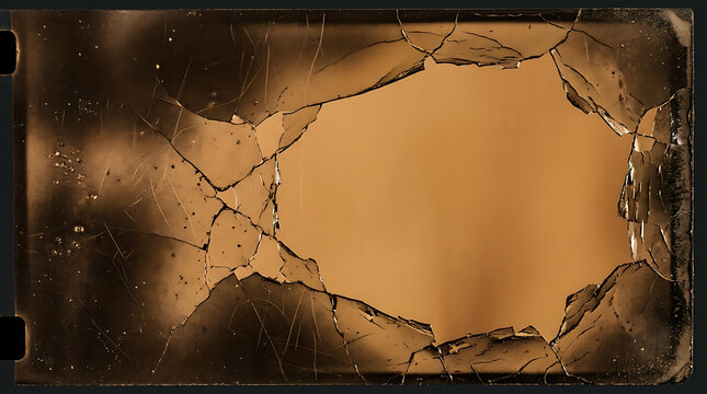 Abstract sepia film frame with cracked texture and vintage burnt edges