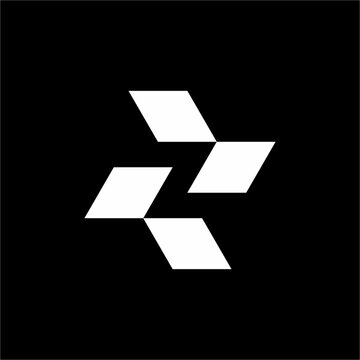Modern letter Z logo formed by four geometric rhombus shapes. Unique and futuristic for tech startups, fintech, blockchain, or software development.