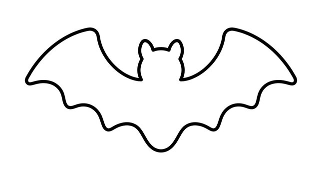 Simple black outline of a flying bat icon for Halloween design and spooky graphics