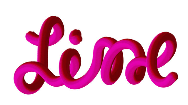 Bright pink 3D cursive lettering word line isolated on transparent background, a stylish and playful typographic element for modern creative digital design projects.