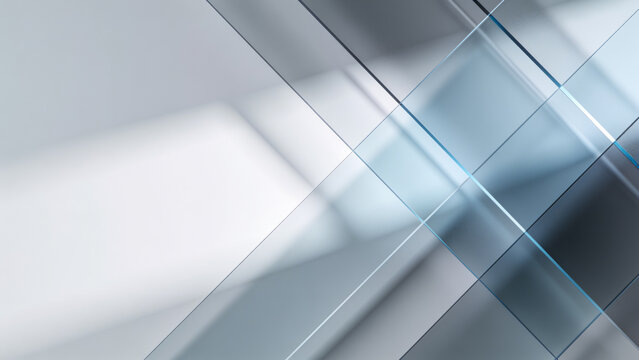 Abstract corporate background of layered translucent grey and pale blue rectangles with light sweep