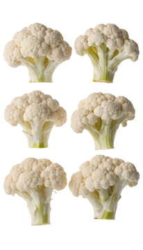 Set of fresh white cauliflower floret heads isolated on transparent background png clip art element for healthy organic vegetable recipe food menu design project