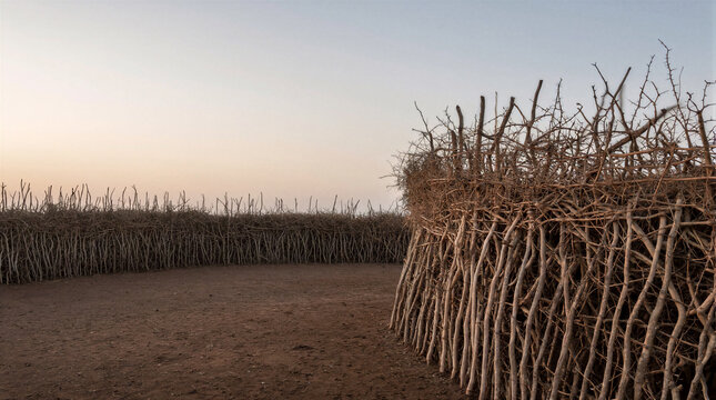 Maasai manyattas with protective thorn fences and cow dung plaster maintaining pastoral life