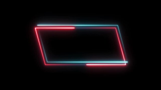 Abstract Hologram technology rectangle frame glowing animation on black background.