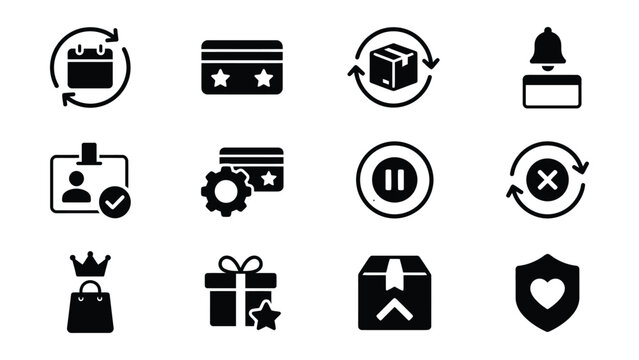 Set of twelve minimalist icons representing various business and service concepts