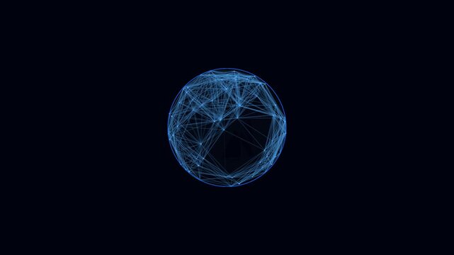 Abstract digital sphere composed of glowing blue lines and nodes representing a complex global network or data connection concept against a dark backdrop