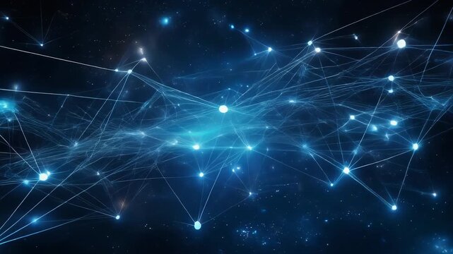 Abstract Network Connection with Glowing Blue Lights on Dark Cosmic Background