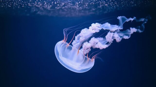 Glowing Jellyfish Underwater, Bioluminescent Marine Life, Deep Ocean Creature