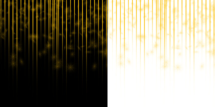 Abstract split monochrome design element featuring vertical golden light lines and glowing starburst sparkles, ideal for luxury graphic overlays and banners.
