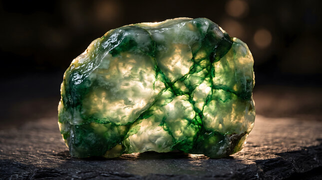 Green Jade Stone Mineral Texture with Translucent Veins Generative AI