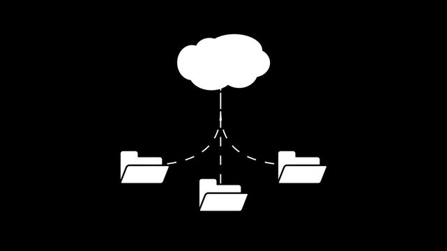 Cloud files transfer animation on black background. 4K Video