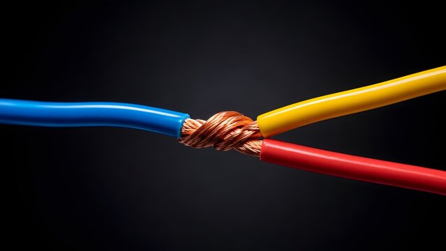 Three Colored Electrical Wires Spliced Together