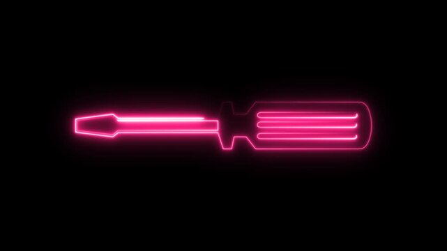Screwdriver Neon Light Glowing 4k animation video with alpha channel. Screwdriver Concept for Repair, Construction, Industry and Creative Abstract Themes