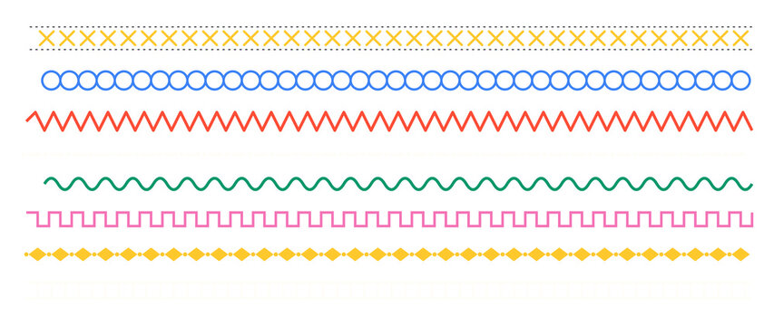 Collection of decorative line borders, colorful geometric patterns for text dividers isolated on transparent background
