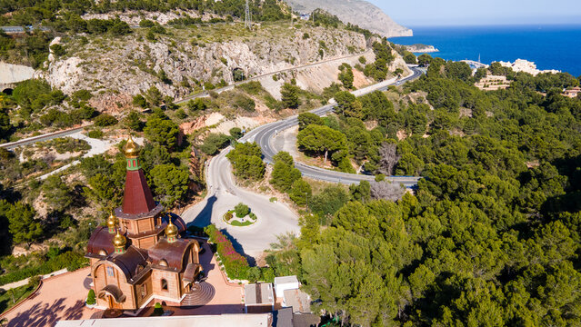 Russian Orthodox Church in Altea, Alicante overlooking Mediterranean Sea