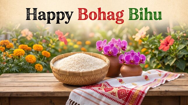Bohag Bihu celebrates the Assamese New Year and spring harvest with vibrant traditions, music, flowers, and symbols of prosperity and renewal.