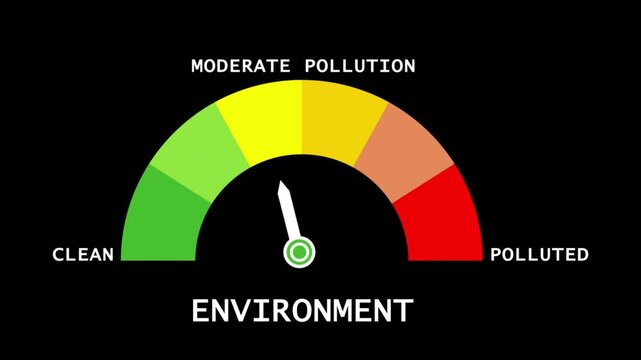 Environmental pollution level gauge from clean to polluted on transparent background