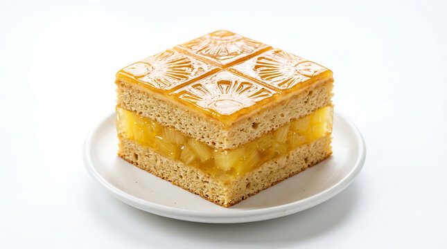 Square layered cake with pineapple filling and glazed