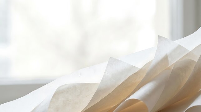 Translucent white architectural tracing paper sheets with soft natural light shadows.