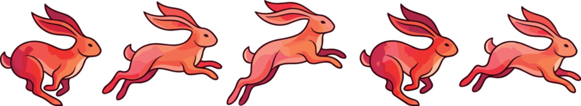 Running Rabbit Vector Animation Sprite Sheet with Jumping Red Hare Poses for Game Character and Easter Graphic Designs