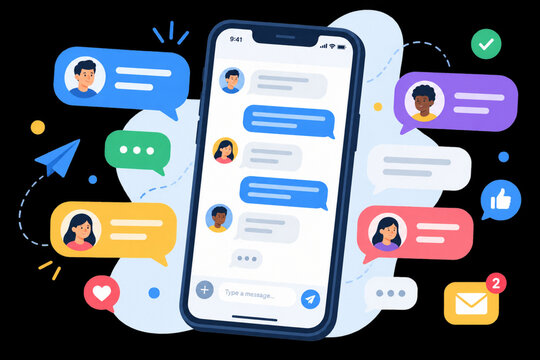 Mobile Messaging App Interface with Chat Bubbles and Avatars