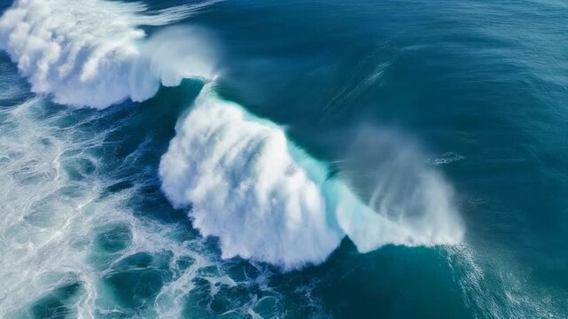 Powerful Ocean Wave Crashing, Aerial View