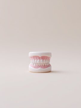 Dental Model: A realistic dental model showcasing a set of healthy teeth and gums, isolated on a neutral background, perfect for educational or medical purposes.