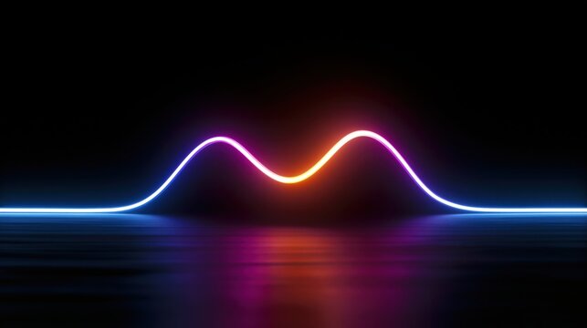 The Neon Wave Sine Curve Over a Dark Reflective Ocean Surface