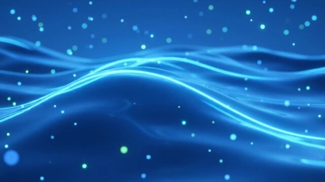 Abstract Blue Digital Waves with Glowing Particles Motion Loop