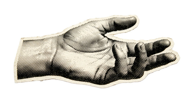 hand halftone on paper cut isolated on transparent png