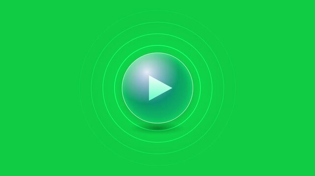 Modern play button icon with glowing green concentric circles isolated on transparent background for media and presentation use