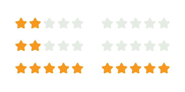 Product Rating icon set featuring gold star review symbols for user feedback, customer satisfaction, rating systems, app interfaces, UI, UX, and web design.