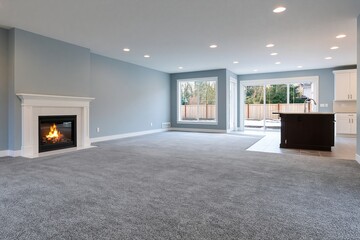 Obraz premium The Fireplace Creates Cozy Focal Point in a Modern Open Concept Living Space